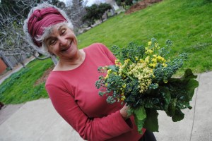 happy gardener with broc and cauliflower